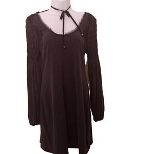 Free People Lace Neckline Textured Shoulders Goth Longsleeve Dress